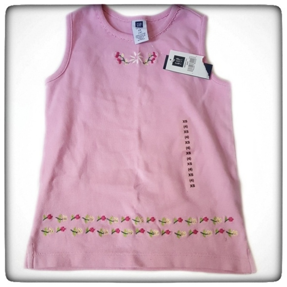 Girls GAP Pink Flowers & Beaded Neck Tank Top-XS 4